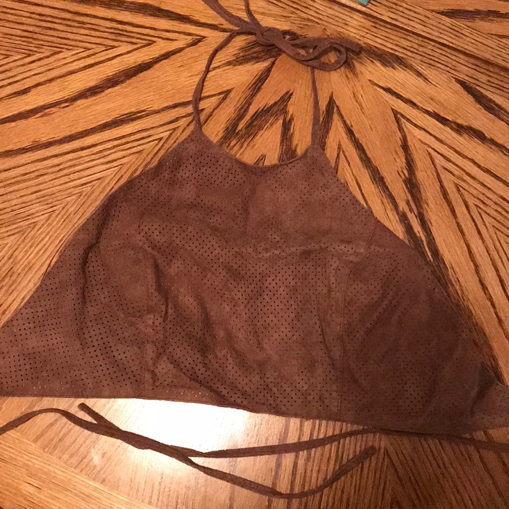 100% Genuine leather suede halter cropped